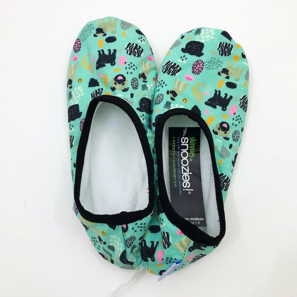 Snoozies Women's Stretch Comfort Skinnies Blue Green Dogs Slippers Size 7/8 - Picture 4 of 6